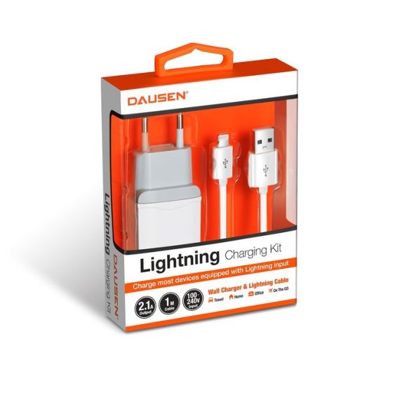 Dausen Wall Charger with Lightning Cable, 2.1 Amper, White- TR-EA430WT
