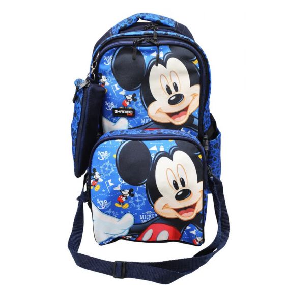 Gharibo Bags School Backpack With Lunch Bag and Pencil Case for Boys, Mickey Mouse Pattern - Blue