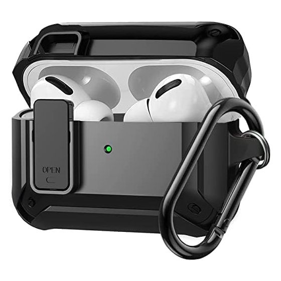 Mobilic Airpods Pro Case Cover, [Secure Lock] Armor Case for Airpod Pros Rugged Cool Protective Case Cover for Men Full Body Shockproof Case Skin with Carabiner Black