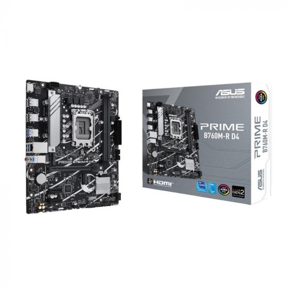 Asus Prime B760M-R-D4, LGA 1700, Intel B760 12th, 13th Gen, Micro ATX, DDR4, 1Gbps LAN