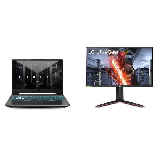 Asus TUF Gaming A15 FA506NF-HN005W Laptop, AMD Ryzen 5 7535HS, 512GB SSD, 8GB RAM, 15.6 Inch, FHD Display, NVIDIA GeForce RTX 2050 4GB, Windows 11- Graphite Black with LG Ultra Gear 27 Inch Gaming Monitor - 27GN65R-B