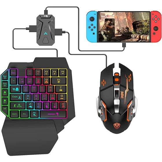 Wired RGB Gaming Mini Keyboard, Wired RGB Gaming Mouse With Mix Master Converter for PS and Xbox One and Nintendo Switch - Black