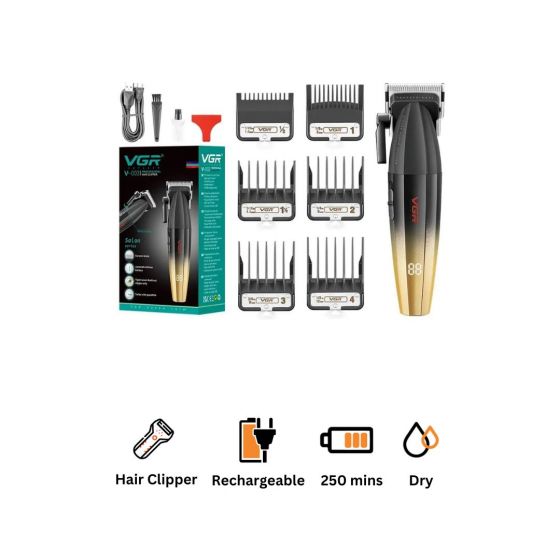 VGR Hair Clipper, Dry, Black and Gold - V-003