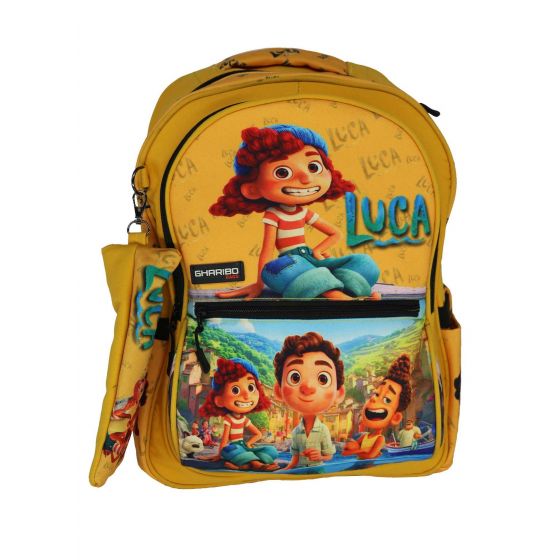 Gharibo Bags School Backpack With Pencil Case For Girls, Luca Pattern - Yellow
