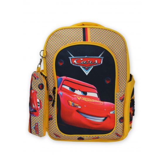 Gharibo Bags School Backpack With Pencil Case For Boys, Cars Pattern - Yellow
