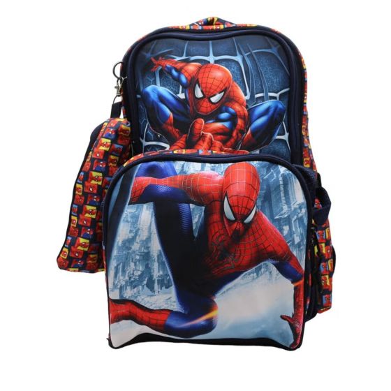 Gharibo Bags School Backpack With Lunch Bag and Pencil Case for Boys, Spider Man Pattern - Multi Color