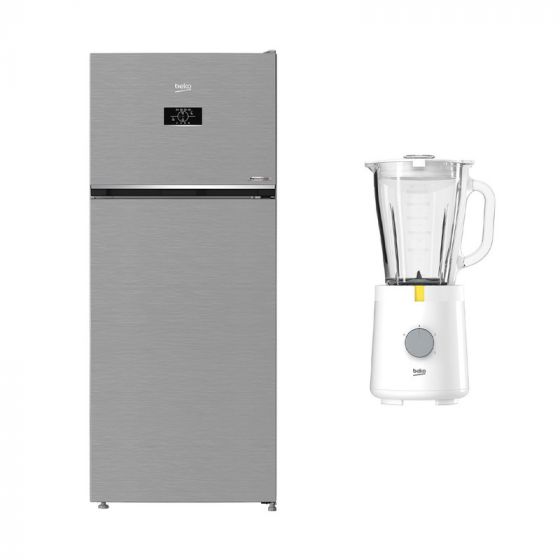 Beko No-Frost Top Freezer Refrigerator, 367 Liters, Inverter, Silver - RDNE420K02DXIDTEG , with Blender, 1.5 Liters, 600 Watt - TBN 62608 W