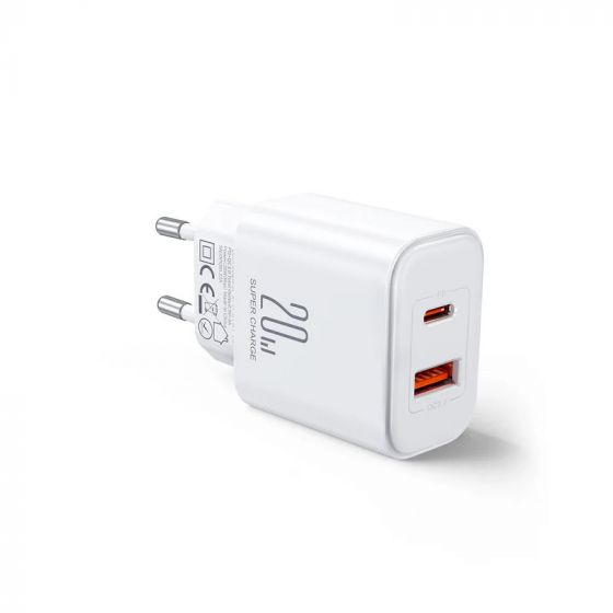 Joyroom Wall Charger, 20 Watt, 2 Ports, White - JR-TCF05