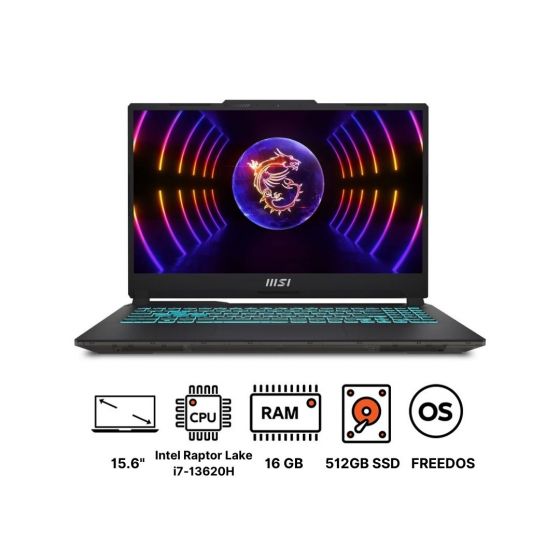 MSI Cyborg 15 A13UDX Gaming Laptop, Intel Raptor Lake i7-13620H, 512GB SSD, 16GB RAM, 15.6 Inch, FHD, IPS 144Hz, Nvidia GeForce RTX 3050 6GB GDDR6, FREEDOS - Translucent Black