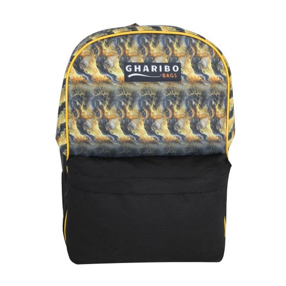Gharibo Bags School Backpack With Lunch Bag and Pencil Case for Kids, Waving Pattern - Yellow and Black