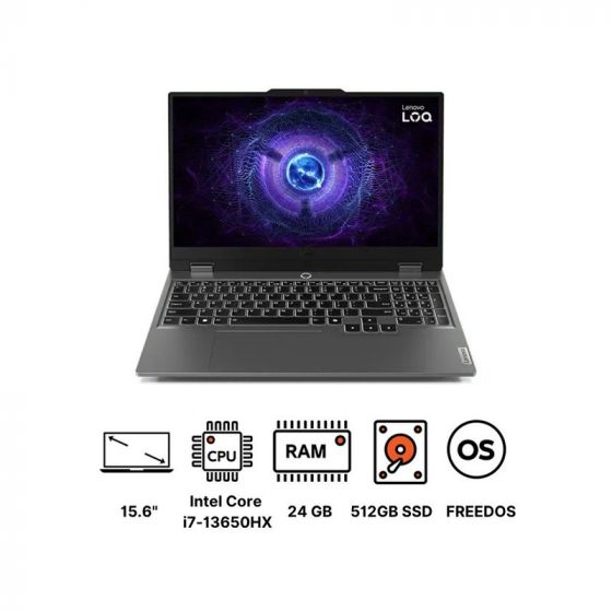 Lenovo LOQ 15IRX9 Gaming Laptop, Intel Core i7-13650HX, 512GB SSD, 24GB RAM, 15.6 Inch, FHD, IPS, 144Hz, NVIDIA GeForce RTX 4050 6GB GDDR6, FREEDOS - Luna Grey