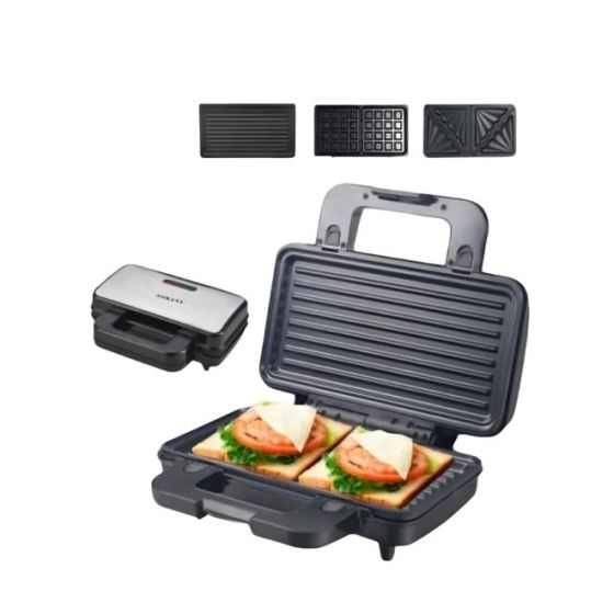 Sokany 3-in-1 Sandwich Maker, 3 Plates, 1000W, Black - SK-BBQ-835