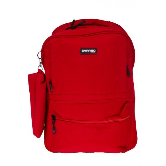 Gharibo Bags School Backpack With Pencil Case for Kids, Solid Pattern - Red