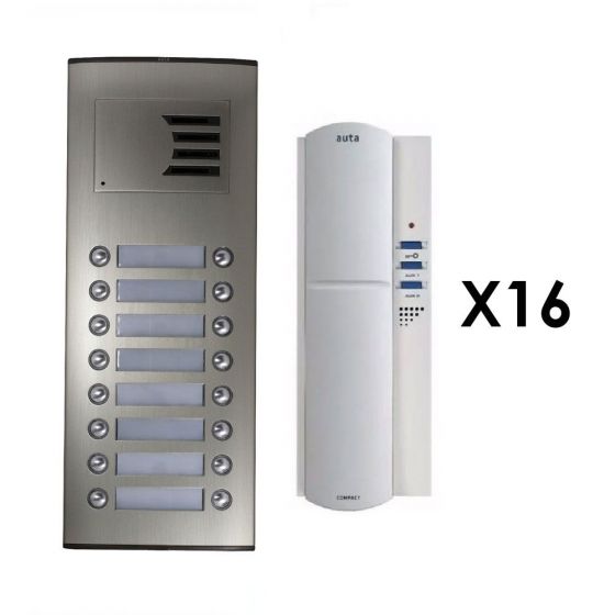 Auta Outdoor Intercom, 16 Lines, Silver and White - 749716
