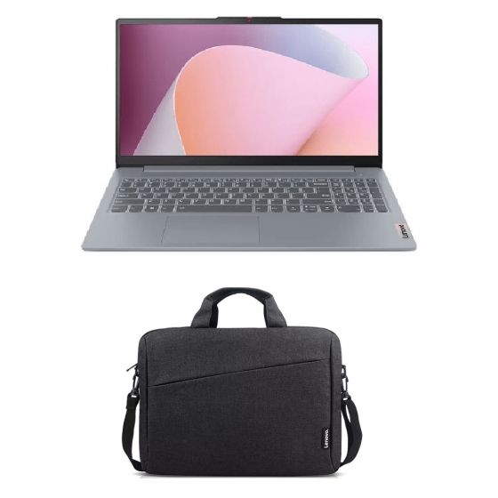 Lenovo IdeaPad Slim 3 15ABR8 Laptop, AMD Ryzen 7 7730U, 512GB SSD, 8GB RAM, 15.6 Inch, FHD Display, Integrated AMD Radeon Graphics, Windows 11 - Arctic Grey with Casual Toploader Handbag for 15.6 Inch Laptops, Black - T210