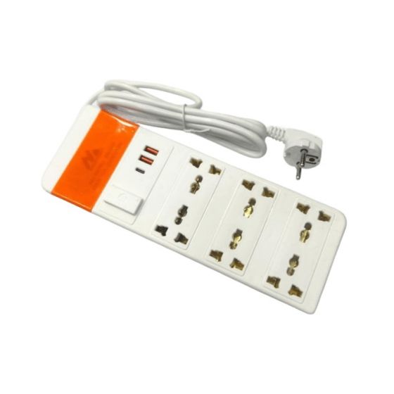 مشترك كهرباء المغربي، 6 منافذ، 3 منافذ USB، قدرة 2500 وات - ابيض 