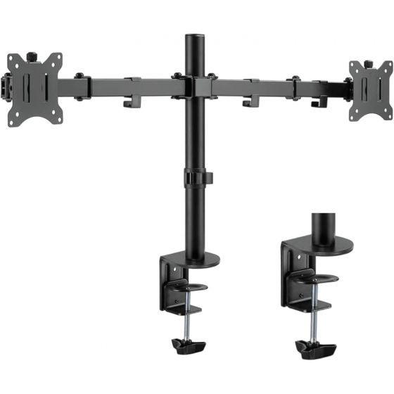 Aluminum Dual Arm Holder for 13 to 32 Inch Monitors - Black