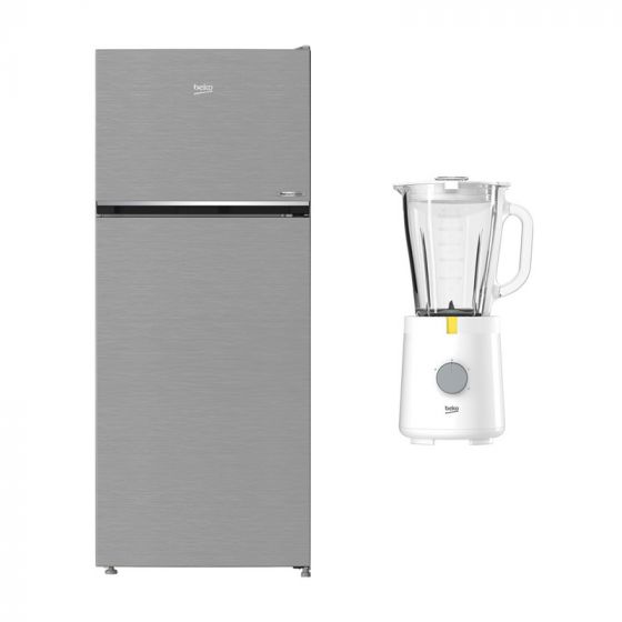 Beko No-Frost Top Freezer Refrigerator, 406 Liters, Inverter, Silver - RDNE455M20XBIEG, with Blender, 1.5 Liters, 600 Watt - TBN 62608 W