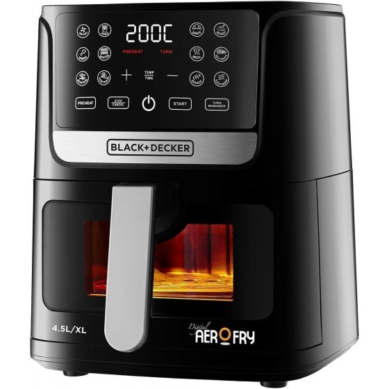 Black + Decker Aro Fry Digital Air Fryer, 4.5 Liters, 1500 Watt, Black- AF4500