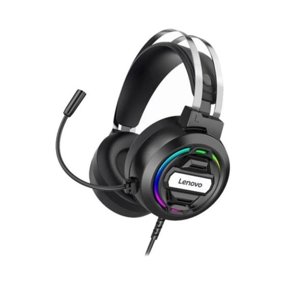 سماعة راس سلكية لينوفو بميكروفون للالعاب، بالوان RGB، اسود - H401