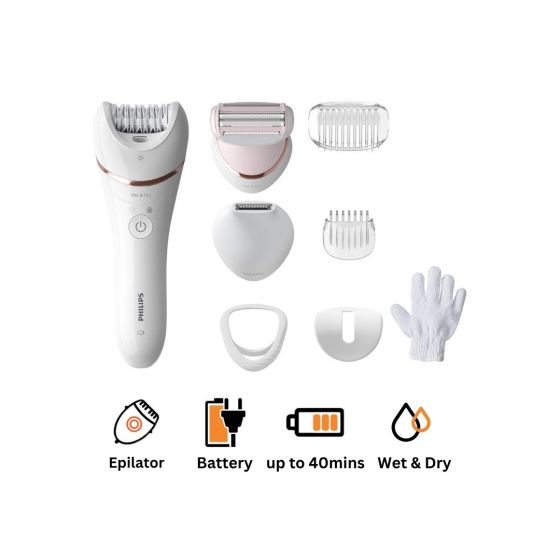 Philips Series 8000 Epilator, Wet and Dry, White - BRE720-01