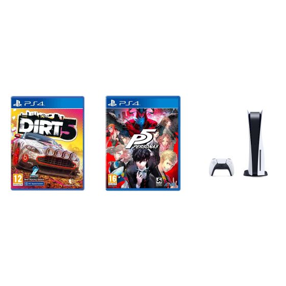 Sony PlayStation 5, 1 Wireless Controller, White - CFI-1016A01 MEE, with Dirt 5, and Persona 5 Game for PlayStation 4