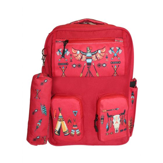 Gharibo Bags School Backpack With Pencil Case For Kids, Eagle Pattern - Red