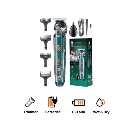 VGR Hair and Nose Trimmer Set, Wet and Dry, Black and Green - V-949
