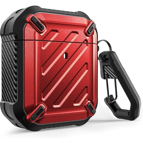 SUPCASE Unicorn Beetle Pro Series Case Designed for Airpods 1 & 2, Full-Body Rugged Protective Case with Carabiner for Apple Airpods 1st & 2nd (Red)