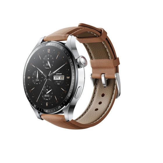 Joyroom Pro Smart Watch, 1.46 Inch, Moonlight Silver Case and Brown Strap - JR-FC2