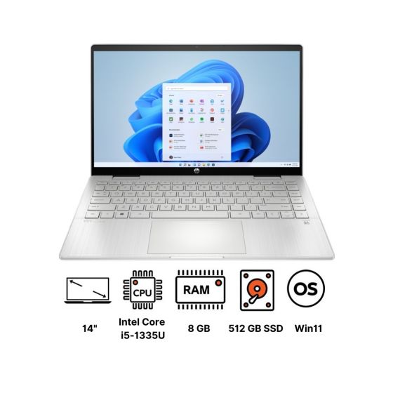 لاب توب اتش بي بافيليون x360 14-ek1019ne 9U5Y5EAـ انتل كور i5-1335U، هارد 512 جيجا PCIe NVMe M.2 SSD، رام 8 جيجا، شاشة IPS مقاس 14 بوصة، بدقة FHD، كارت شاشة انتل ايريس Xe جرافيكس، ويندوز 11 -  فضي
