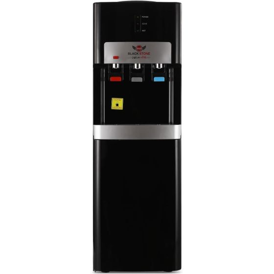 Black Stone Hot, Cold and Normal Water Dispenser with Refrigerator, 3 Taps - Black