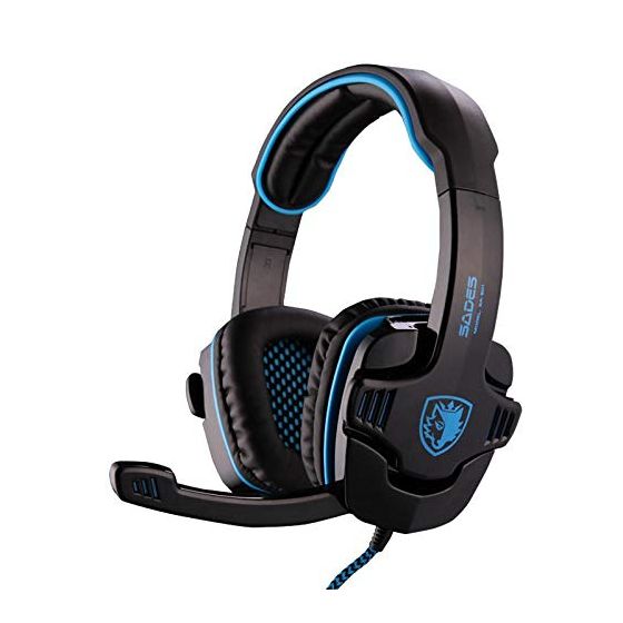 Sades Wired Gaming Over Ear Headphones with Built-in Microphone, Black and Blue - SA-901
