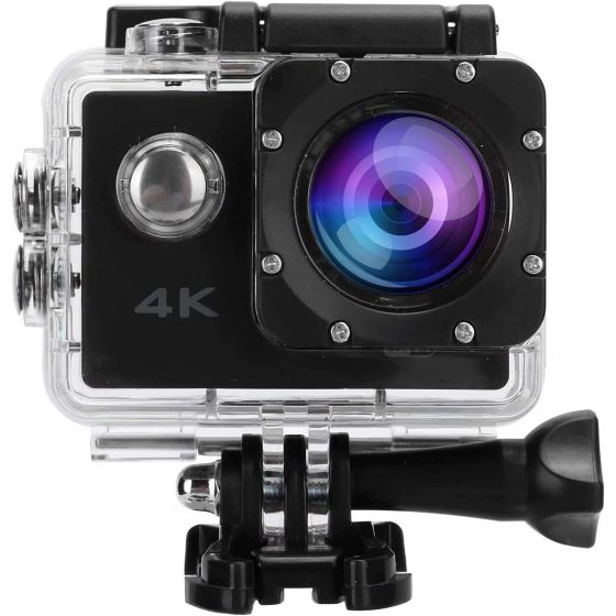 4K Waterproof Action Camera with 2 Rechargeable Batteries, 16MP - Black