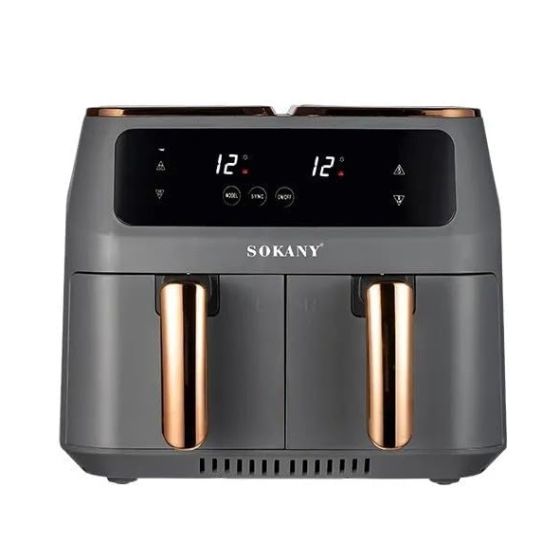 Sokani Dual Pot Digital Air Fryer, 8 Liters, 2800 Watt, Gold and Grey -  SK-ZG-8030