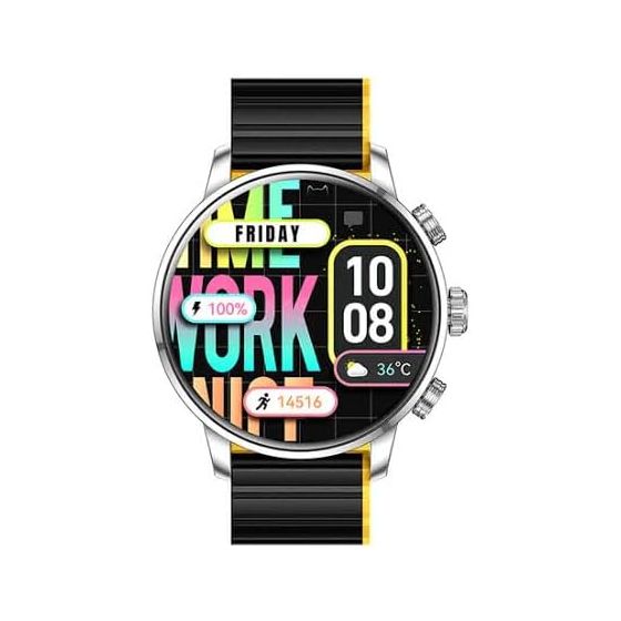Kieslect KR2 Smart Watch, Silver Case and Black x Yellow Strap