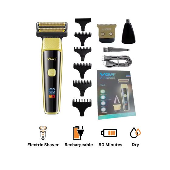 VGR Electric Shaver, Dry, Black and Yellow - V-366