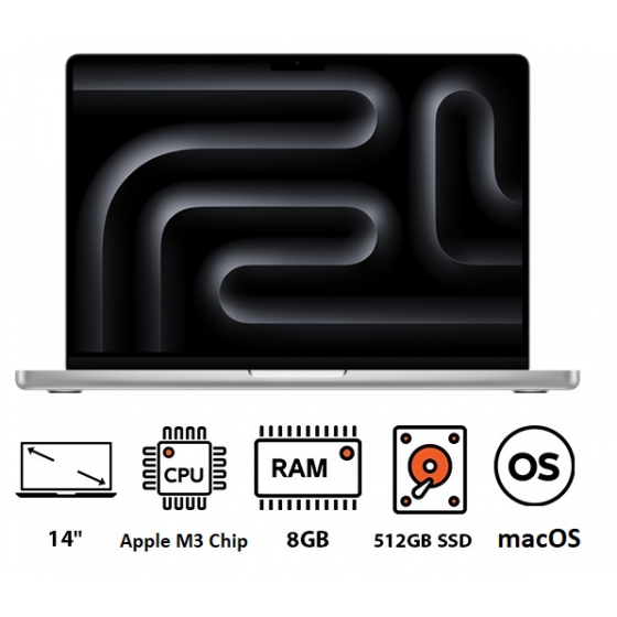 Apple MacBook Pro M3 Chip with 8 Core CPU, 10 Core GPU, 512GB SSD, 8GB RAM, 14 Inch, macOS - Silver