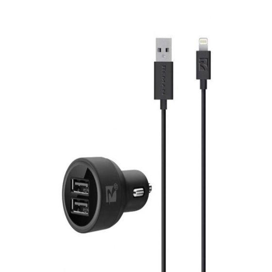 Reman Dual USB Car Charger, 20 Watt- Black