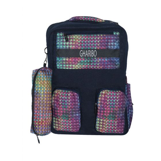 Gharibo Bags School Backpack With Pencil Case For Kids, Colored Pattern - Navy