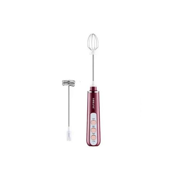 Sokany 2 in 1 Milk Frother and Egg Beater, Rechargeable, White and Red - SK-02014