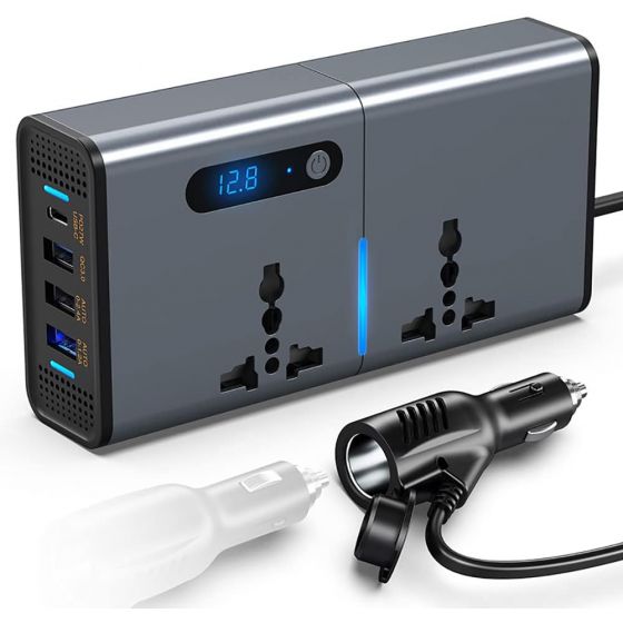 FOKKAH Car Power Strip, 4 USB Ports, 2 Power Ports, 200W, 0.7M, Dark Grey - 7612S
