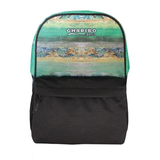 Gharibo Bags School Backpack for Kids, Florid Pattern - Green and Black