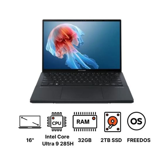 لاب توب اسوس زن بوك ديو UX8406CA-OLED009WS 90NB14X1-M009L0، انتل كور الترا 9 285H، هارد SSD سعة 2 تيرا، رام 32 جيجا، شاشة OLED، مقاس 14 بوصة، دقة 3K، بمعدل تحديث 120 هرتز، كارت شاشة انتل ارك، ويندوز  11 - رمادي انك ويل