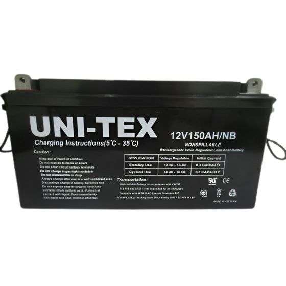 بطارية حمضية قابلة للشحن يونيتكس قابلة للشحن، 12 فولت، اسود - 12V150A