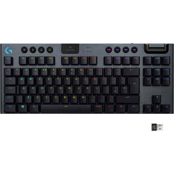 Logitech G915 LIGHTSPEED TKL Tenkeyless Wireless Mechanical Gaming Keyboard with low profile GL-Tactile key switches, LIGHTSYNC RGB, Ultra thin design, 40+ hours battery life, QWERTY UK Layout - Black
