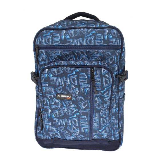 Gharibo Bags School Backpack for Kids, Letters Pattern - Blue
