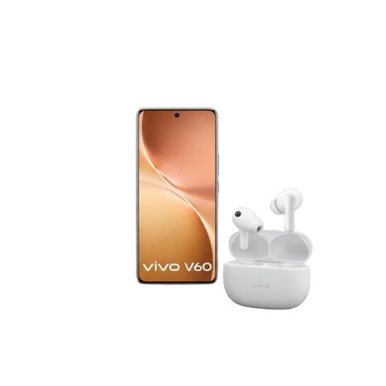 فيفو V60، سعة 512 جيجا، رام 12 جيجا، شبكة 5G، بشريحتين - ذهبي اوسبيشس، مع ايربودز TWS 3، خاصية الغاء الضوضاء - ابيض