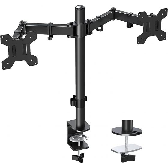 Dual Arm Holder for Up to 32 Inch Monitors - Black