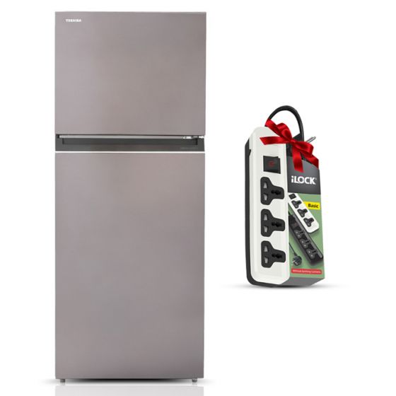 Toshiba No-Frost Refrigerator, 411 Liters, Inverter Motor, Satin Gray- GR-RT559WE-PMN(37) with iLock Power Strip, 3 Outlets, 2860W - White